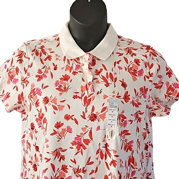 NWOT Croft & Barrow Women’s Red and White Extra-Soft Floral Polo Shirt Size XL - Picture 5 of 6